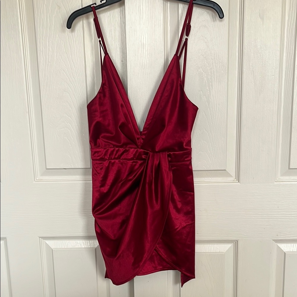 Luxxel Burgundy Satin Mini Dress